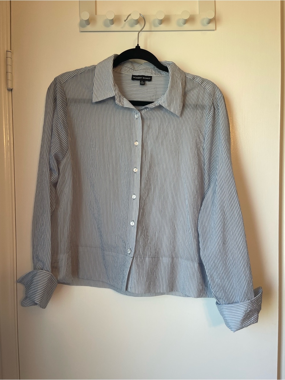Modern Works Blue and White Striped Casual Button-Down Shirt